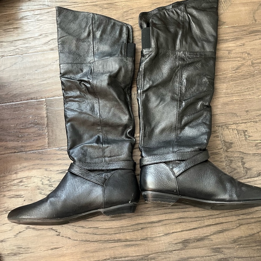 Aldo Black Knee-High Leather Boots with Ankle Buckle Detail - Picture 3 of 8